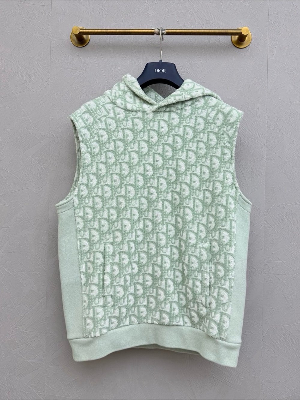 Dior Light Mint Green Logo Jacquard Sleeveless Hoodie